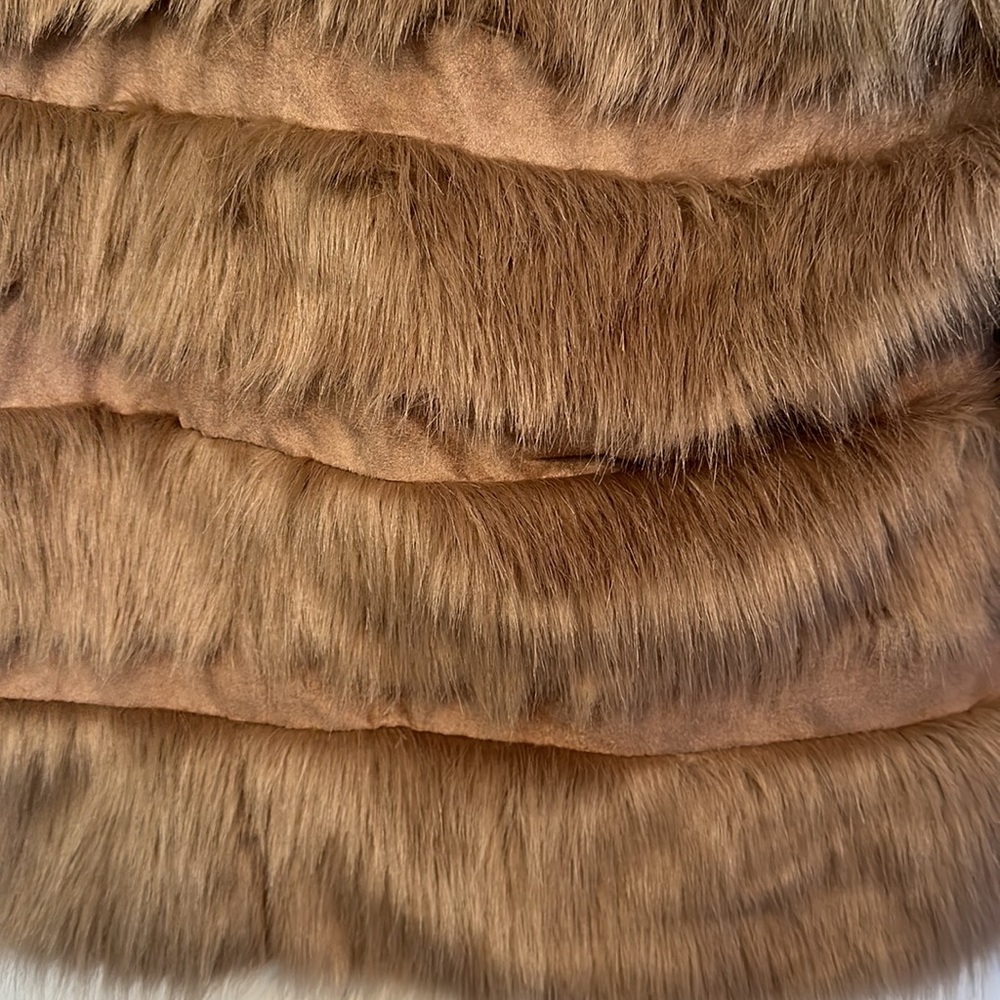 CHICOS Faux Suede Fur Jacket Burlywood Brown Size 1 or 8 fully lined - Picture 7 of 10